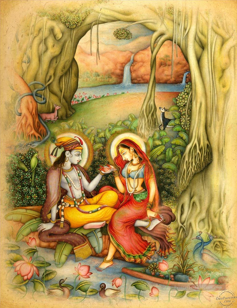 Radha Krishna 30 Hindou Peintures à l'huile